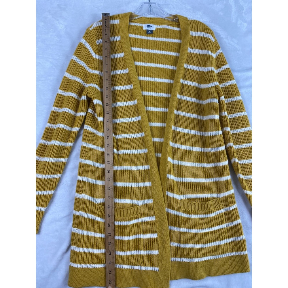 Old Navy Knit Open Cardigan Sweater Sz M Mustard Yellow Striped Cotton Blend - Picture 4 of 12